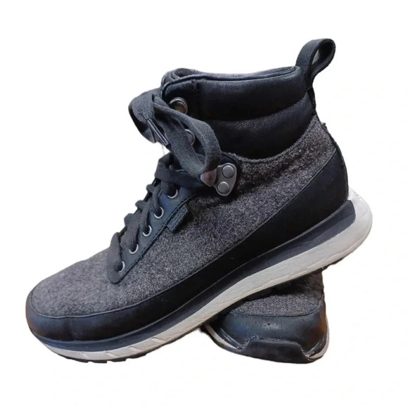 Roots Rideau  Mid Sneaker Grey Black Wool Leather Size 6 - Picture 4 of 13